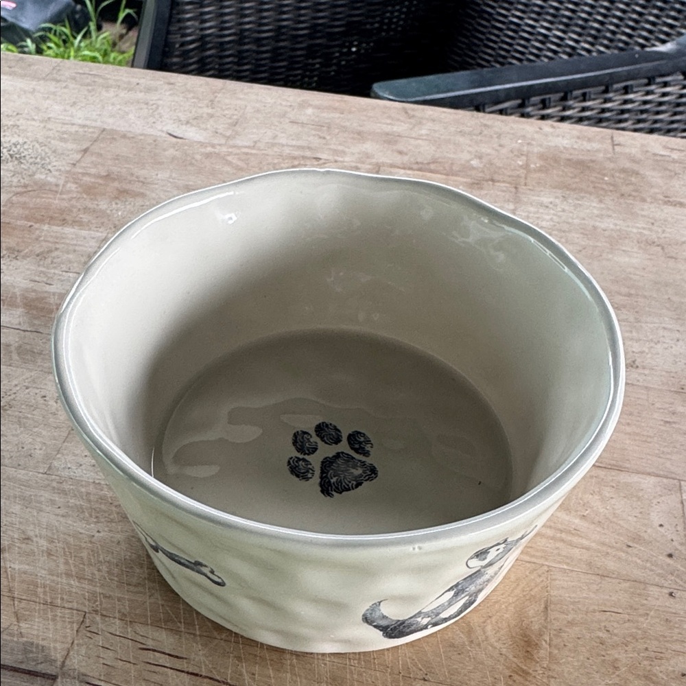 Signature Collections White Organic Ceramic Pet Bowl with Dog Design